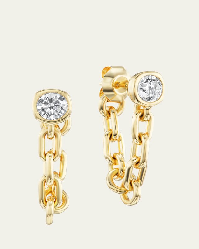 18K Yellow Gold Chain Diamond Earrings